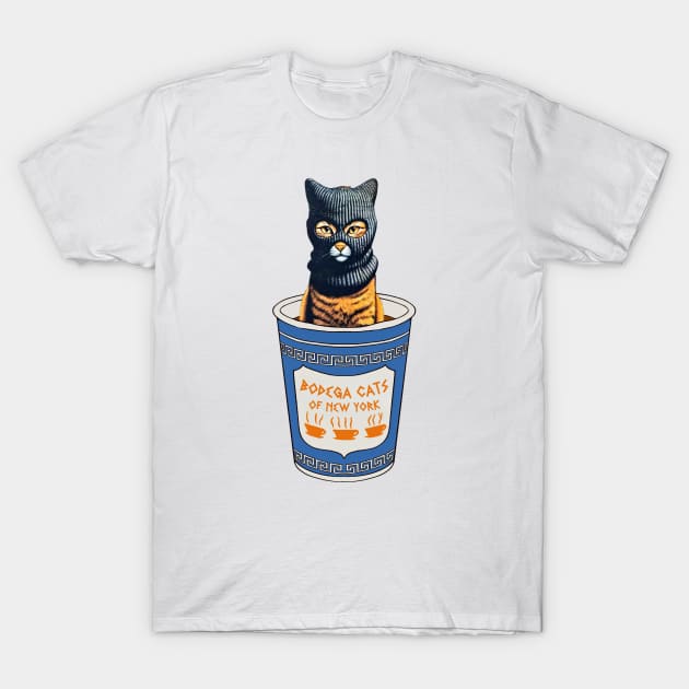 New York Bodega Feline - Coffee Cup Kitty T-Shirt by Bodega Cats of New York